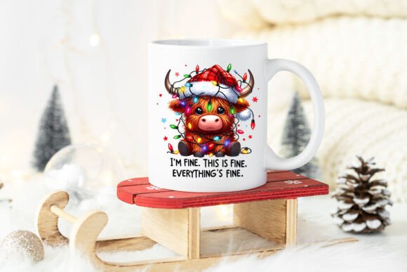 I'm Fine Christmas Lights Highland Cow - Image 3