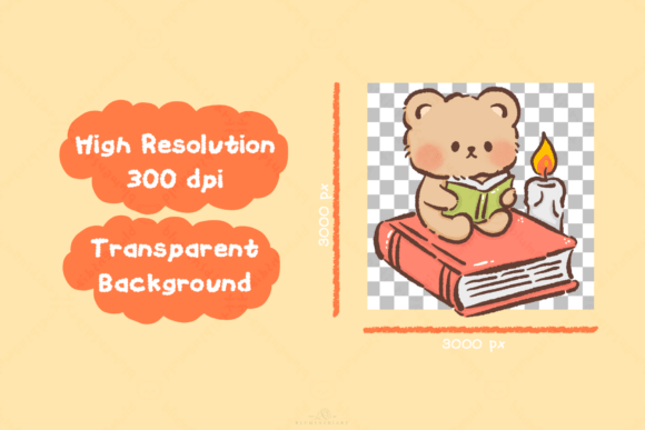 Kawaii Bear Bookish Autumn Clipart - Image 3