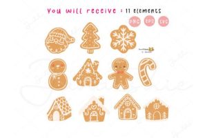 Alternative view of Kawaii Christmas Gingerbread SVG Set