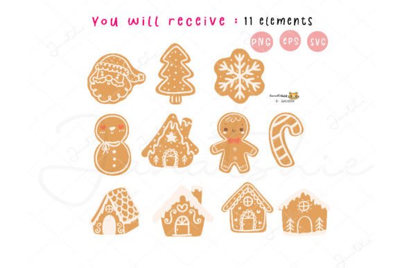 Alternative view of Kawaii Christmas Gingerbread SVG Set