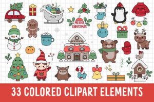 Alternative view of Kawaii Christmas Clipart Collection