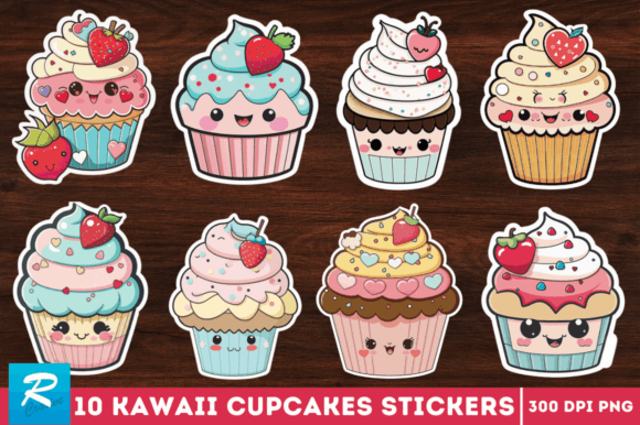 Kawaii Cupcakes Valentine Stickers Png
