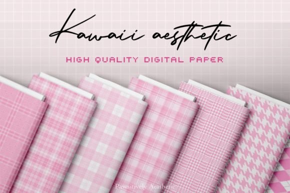 Kawaii Pink Plaid Pattern Digital Paper - Image 2