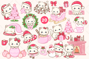 Alternative view of Kawaii White Cat Pink Christmas Clipart