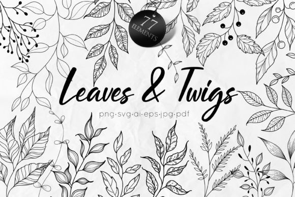 Leaves and Twigs Line Art SVG
