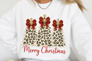 Alternative view of Leopard Christmas Tree Coquette Bow PNG