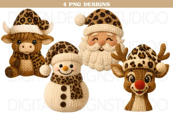 Leopard Print Crochet Christmas PNG
