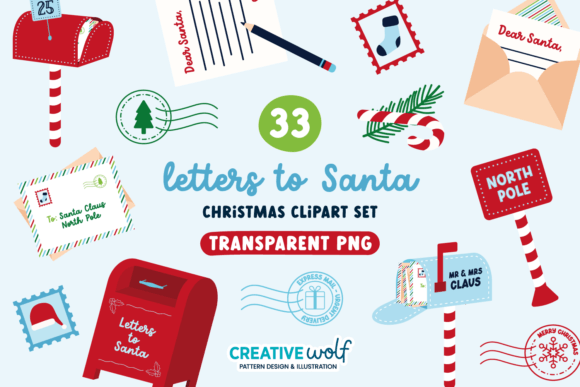 Letters to Santa Blue Christmas Clipart