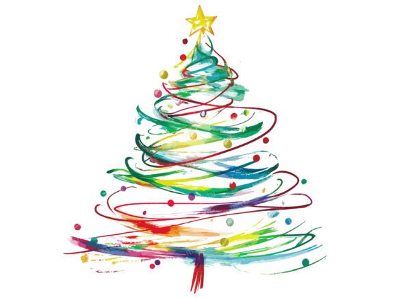 Line Art Christmas Tree Clipart - Image 2