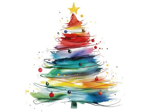 Line Art Christmas Tree Clipart - Image 9
