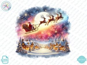 Magical Reindeer & Santa Sleigh Clipart
