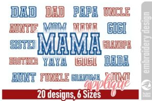 Mama and Family Names Applique Set