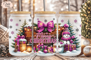 Merry Christmas 16oz Glass Can Wrap PNG