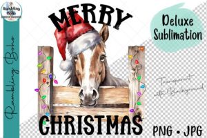 Merry Christmas Horse with Hat & Lights