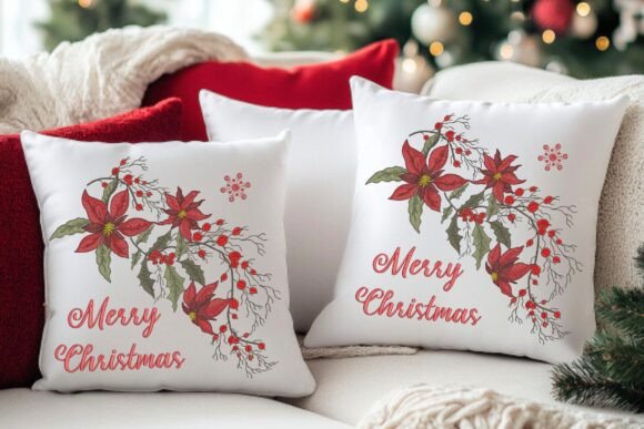 Merry Christmas Poinsettia for Pillows