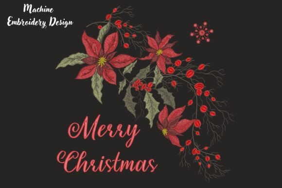 Merry Christmas Poinsettia for Pillows - Image 3