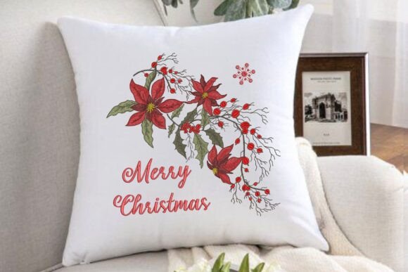 Merry Christmas Poinsettia for Pillows - Image 4