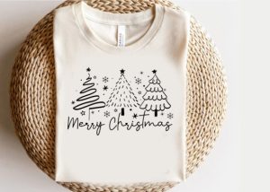 Merry Christmas Tree Hand Drawn T Shirt