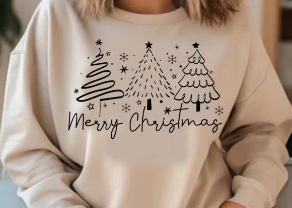 Merry Christmas Tree Hand Drawn T Shirt - Image 2