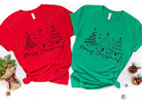 Merry Christmas Tree Hand Drawn T Shirt - Image 3