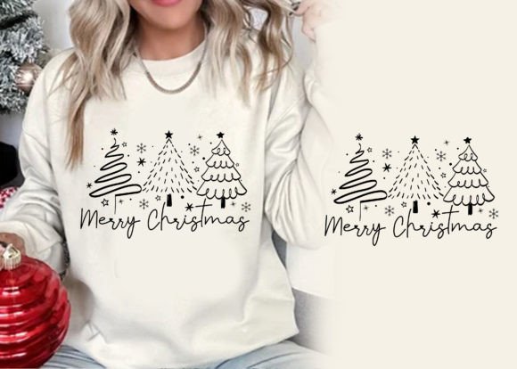 Merry Christmas Tree Hand Drawn T Shirt - Image 4