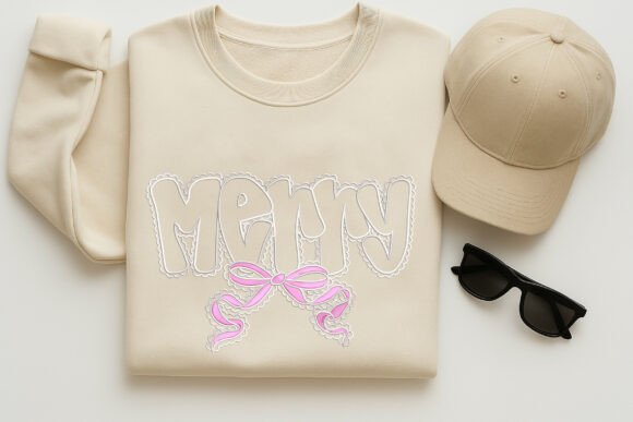 Merry Pink Bow Outline Applique - Image 3