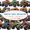 Monster Truck Sublimation Clipart Bundle