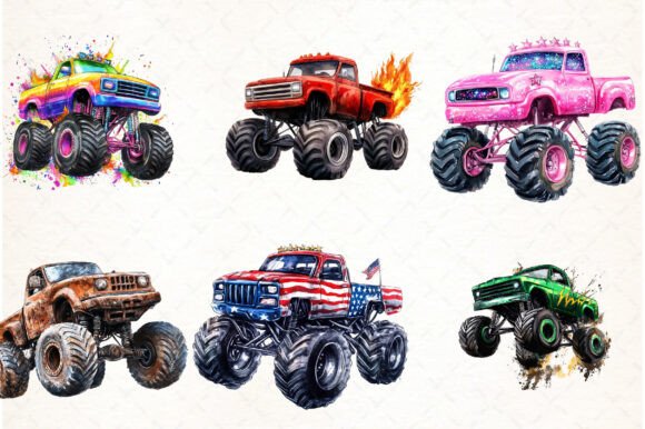 Monster Truck Watercolor Clipart - Image 4