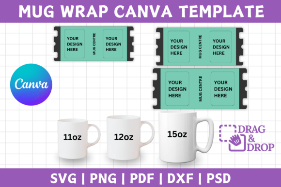 Mug Wrap Canva Template 11oz, 12oz, 15oz