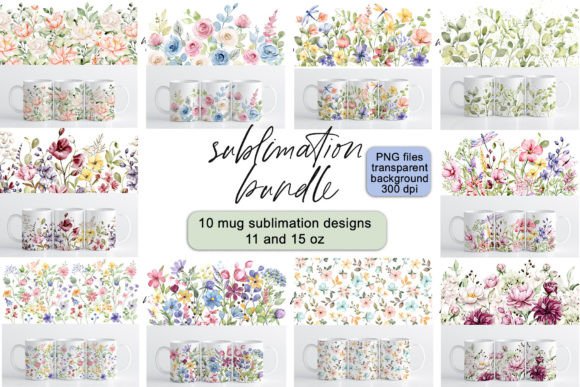 Mug Sublimation Bundle, 10 Designs, PNG