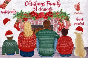 Christmas Family Clipart Fireplace