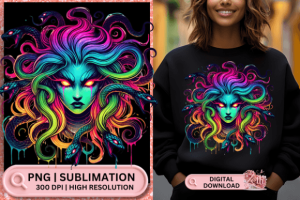 Neon Abstract Medusa PNG Sublimation