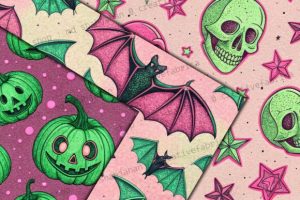 Alternative view of Neon Pink Halloween Digital Paper