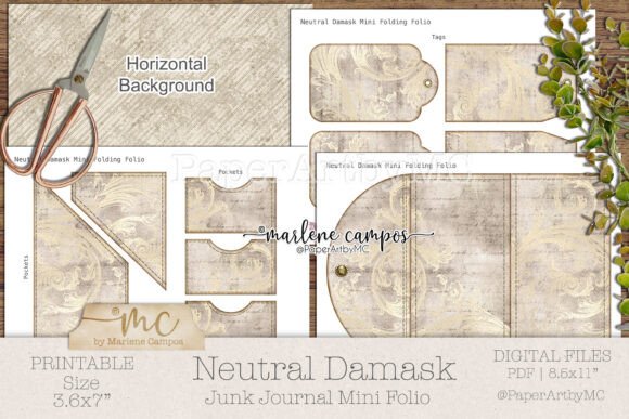 Neutral Damask Mini Folio Junk Journal - Image 2