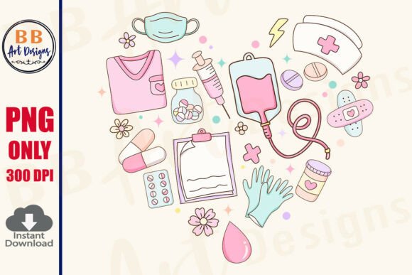 Nurse Heart Doodle, Medical Themed Heart