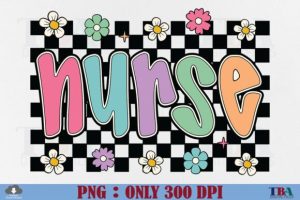 Nurse PNG, Retro Checkered Nurse Floral