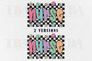 Alternative view of Nurse PNG, Retro Checkered Nurse Floral