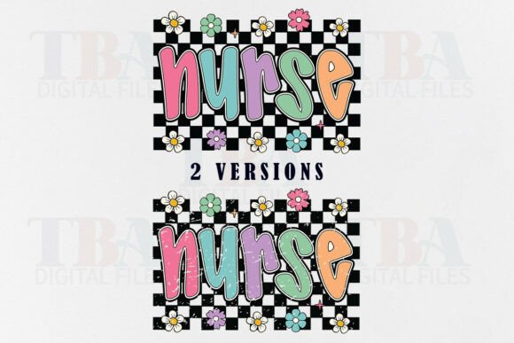 Alternative view of Nurse PNG, Retro Checkered Nurse Floral