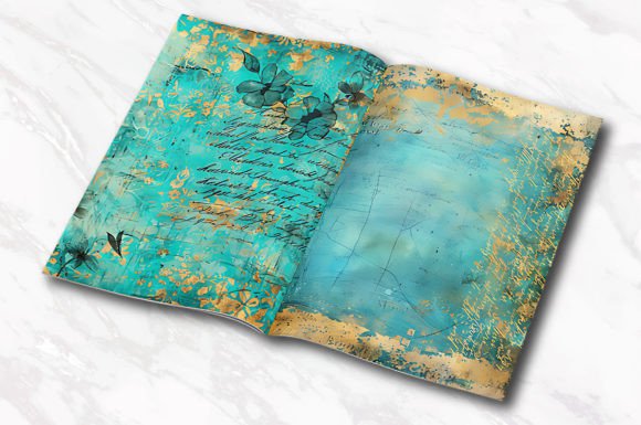 Old Handwriting Turquoise Junk Journal - Image 3