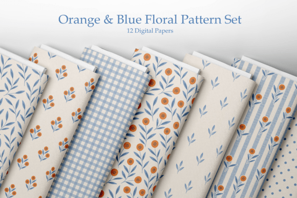 Orange & Blue Floral Pattern Set - Image 6