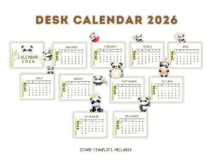 Alternative view of Panda Cute Desk Calendar 2026 Printable