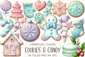 Pastel Christmas Cookies & Candy Clipart
