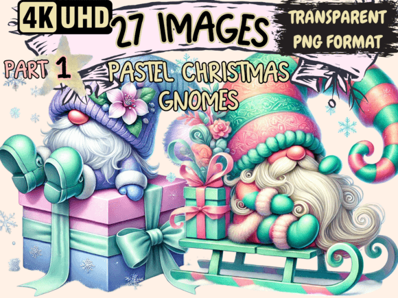 Pastel Christmas Gnomes Clipart P1