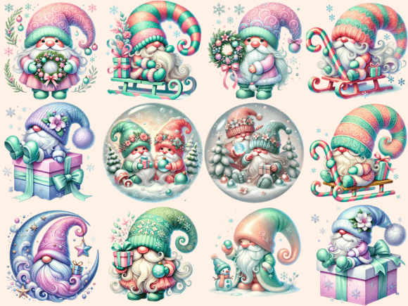 Pastel Christmas Gnomes Clipart P1 - Image 2