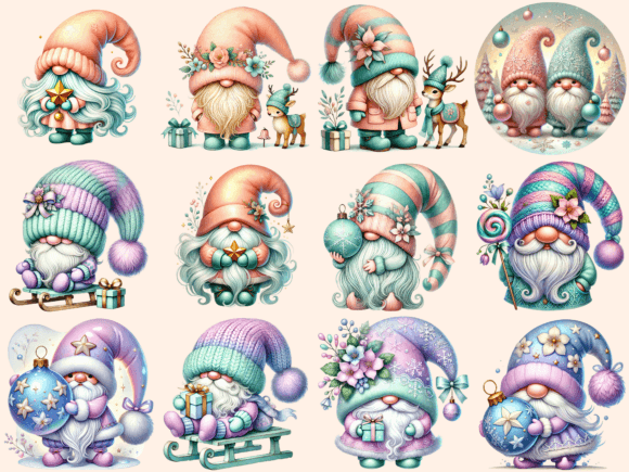 Pastel Christmas Gnomes Clipart P2 - Image 2