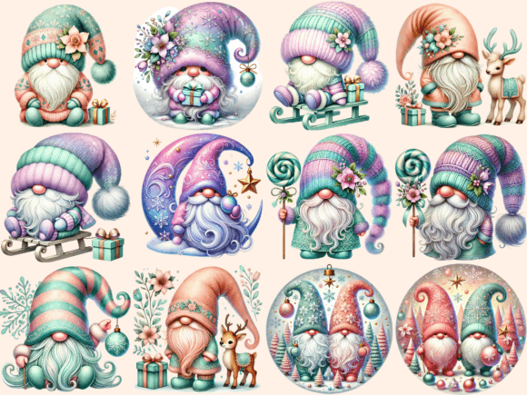 Pastel Christmas Gnomes Clipart P2 - Image 3
