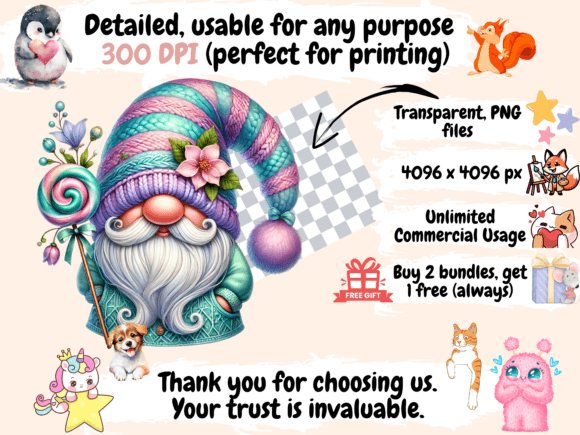 Pastel Christmas Gnomes Clipart P2 - Image 5