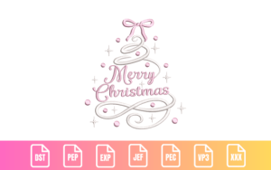Pastel Merry Christmas Pink Ribbon Tree