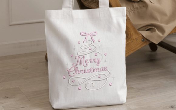 Pastel Merry Christmas Pink Ribbon Tree - Image 3