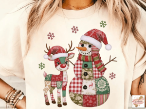 Patchwork Christmas Snowman Reindeer PNG